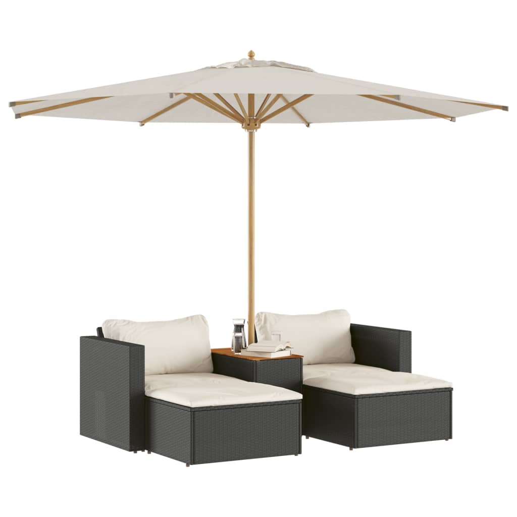 5-Delige Loungeset Met Kussens Poly Rattan Acacia Zwart