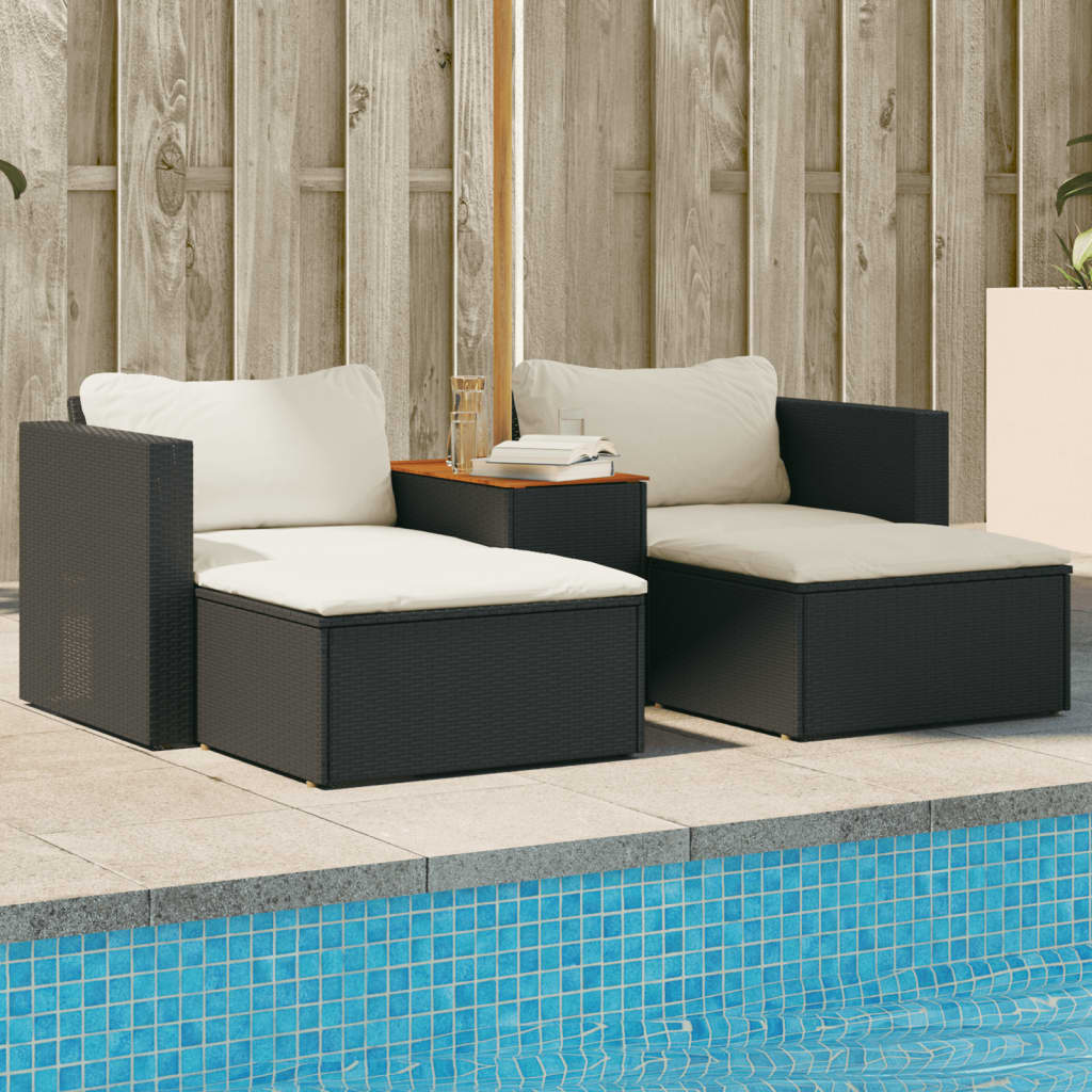 5-Delige Loungeset Met Kussens Poly Rattan Acacia Zwart