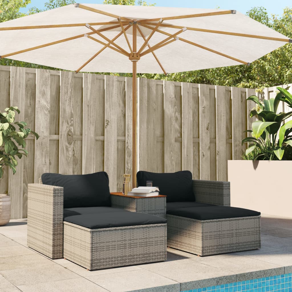 5-delige Loungeset met kussens poly rattan acacia grijs