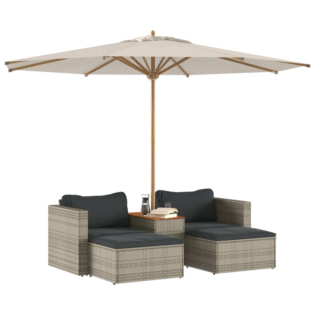 5-delige Loungeset met kussens poly rattan acacia grijs