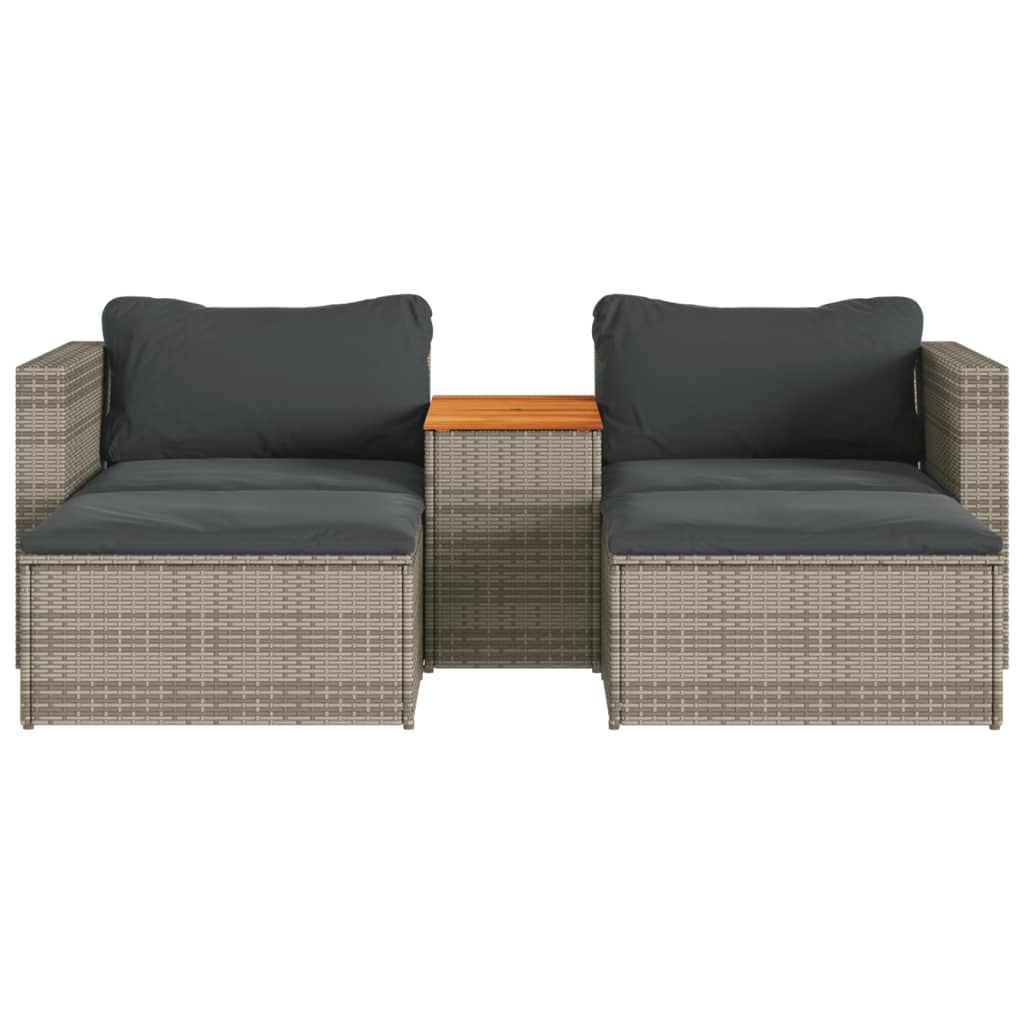 5-delige Loungeset met kussens poly rattan acacia grijs