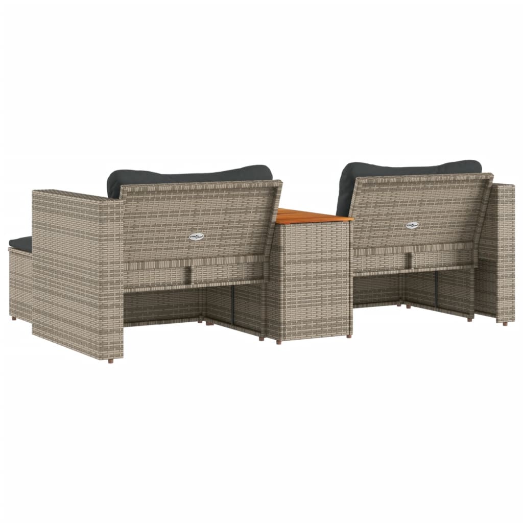 5-delige Loungeset met kussens poly rattan acacia grijs