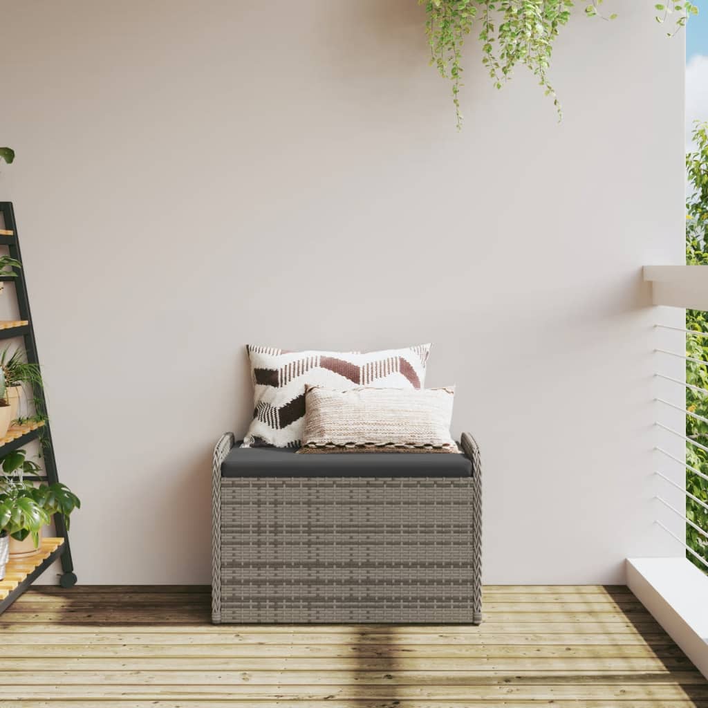 Opbergbankje Met Kussen Poly Rattan Grijs 80 x 51 x 52 cm