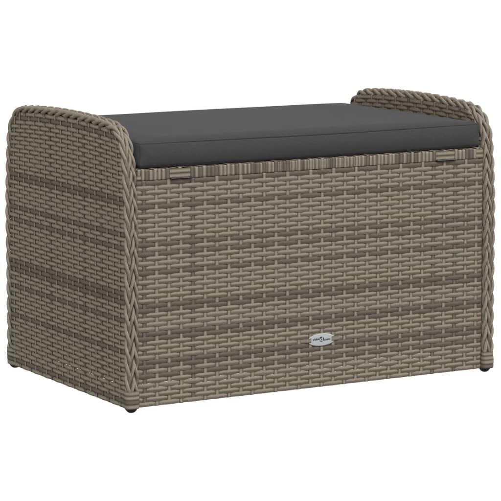 Opbergbankje Met Kussen Poly Rattan Grijs 80 x 51 x 52 cm