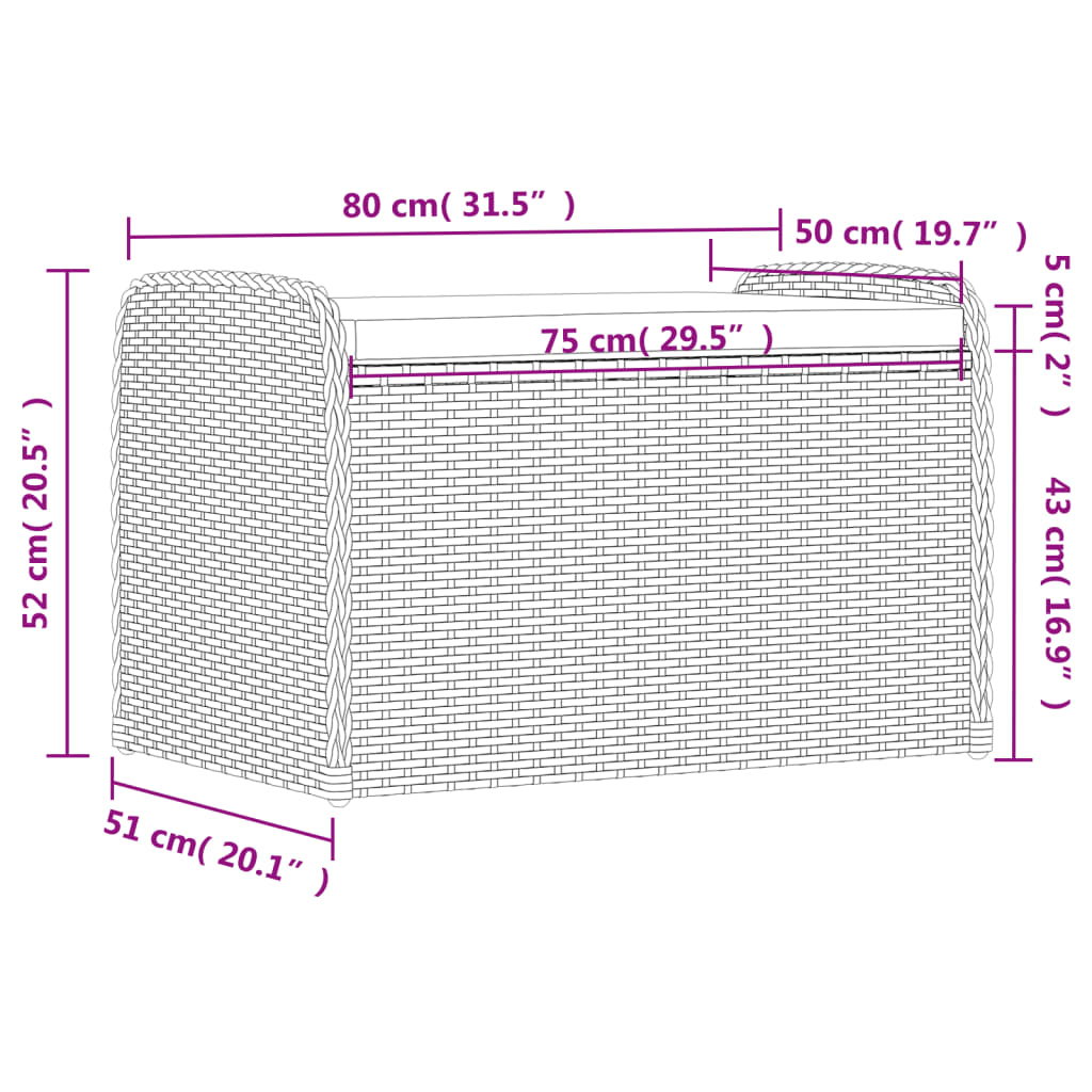 Opbergbankje Met Kussen Poly Rattan Grijs 80 x 51 x 52 cm