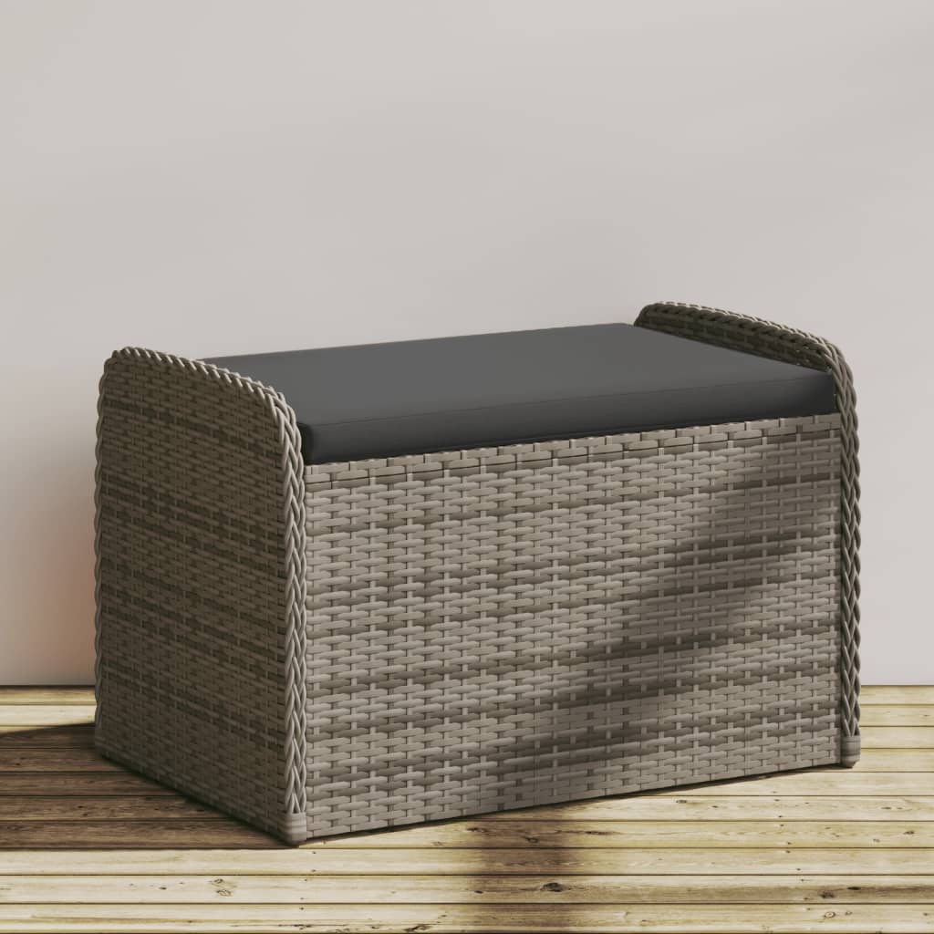 Opbergbankje Met Kussen Poly Rattan Grijs 80 x 51 x 52 cm