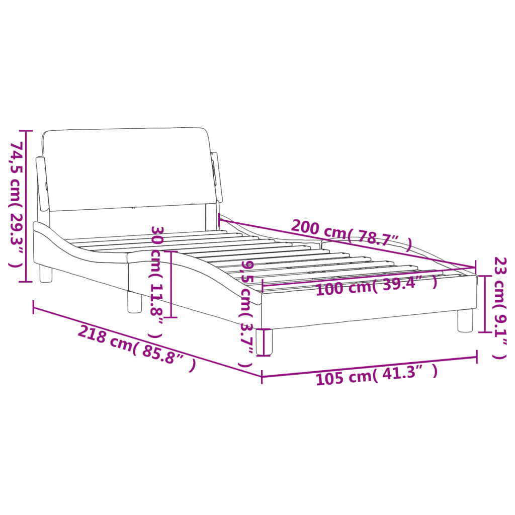 Bedframe met hoofdeinde fluweel donkergrijs 100x200 cm