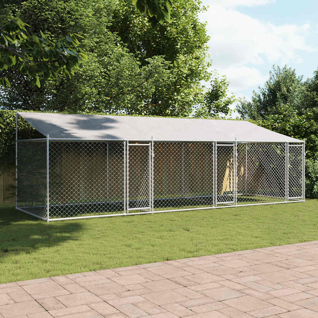 Hondenhok met dak en deuren 6x2x2 m gegalvaniseerd staal grijs