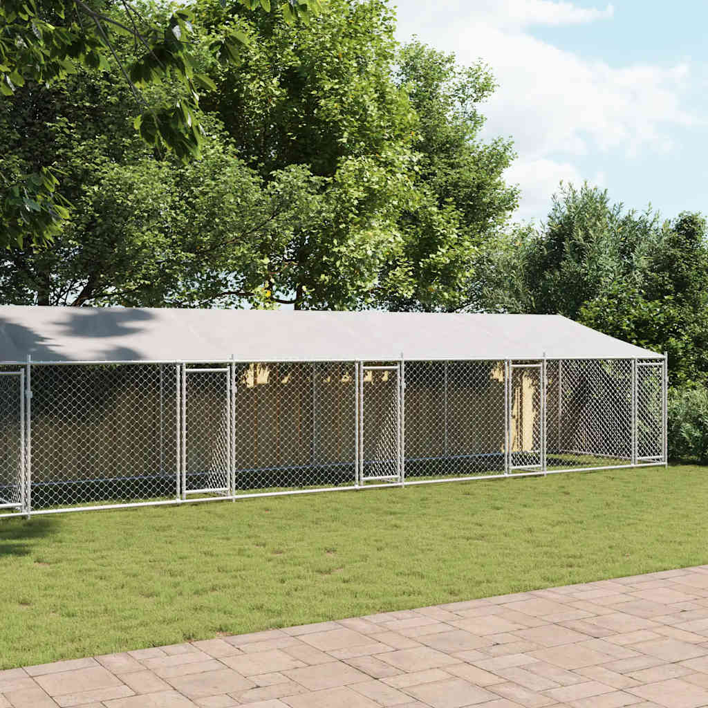 Hondenhok met dak en deuren 12x2x2 m gegalvaniseerd staal grijs