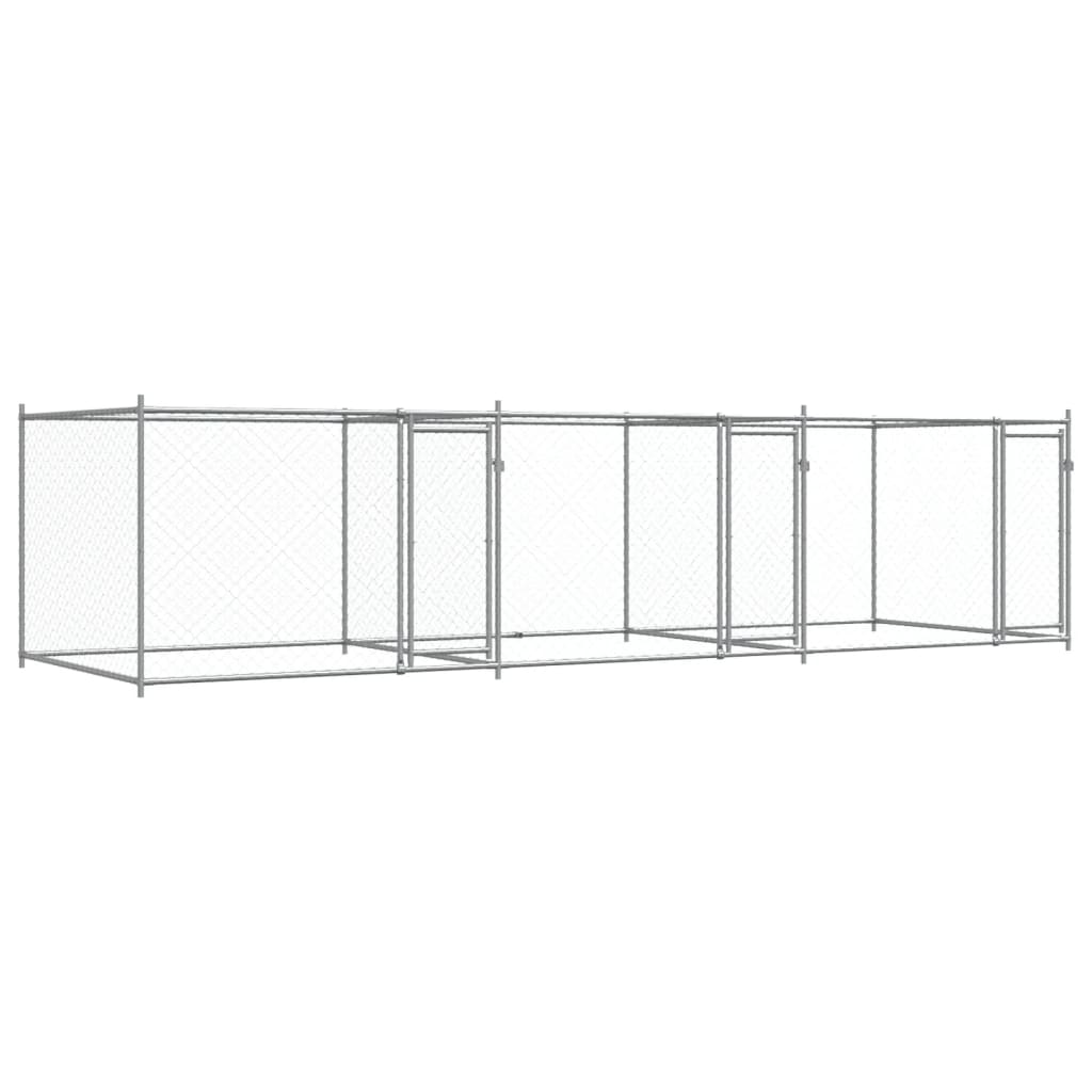 Hondenhok met deuren 6x2x1,5 m gegalvaniseerd staal grijs