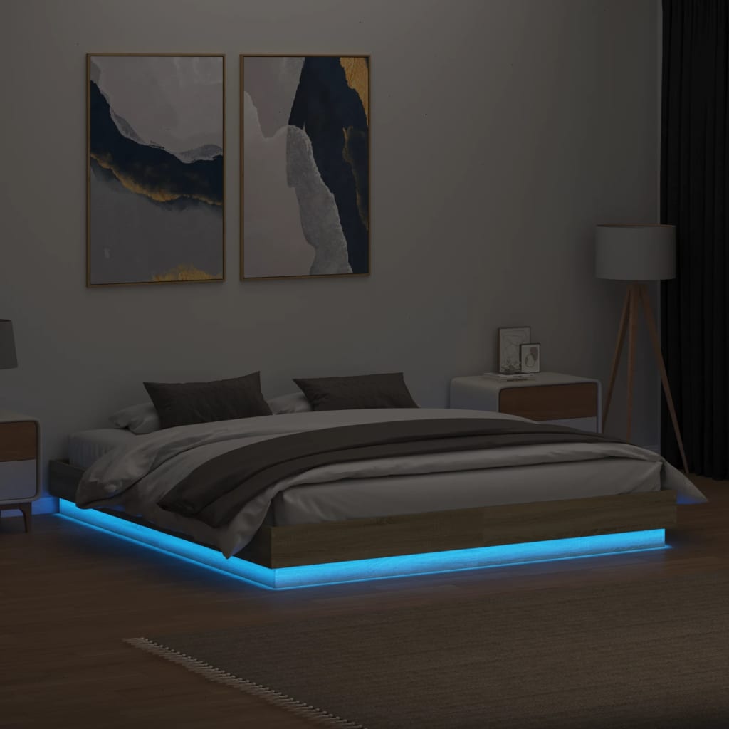 Bedframe Met Led-Verlichting Sonoma Eikenkleurig 180X200 Cm Blauw