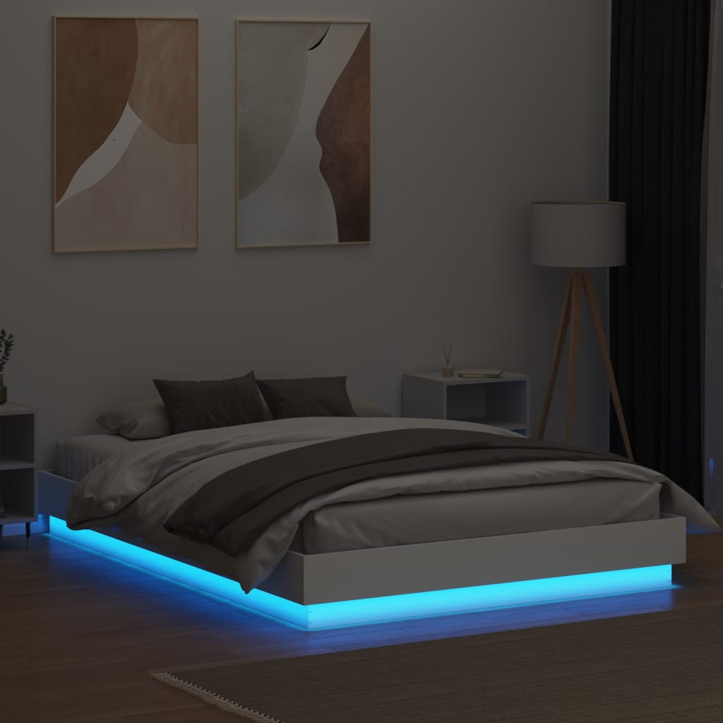 Bedframe Met Led-Verlichting Wit 160X200 Cm