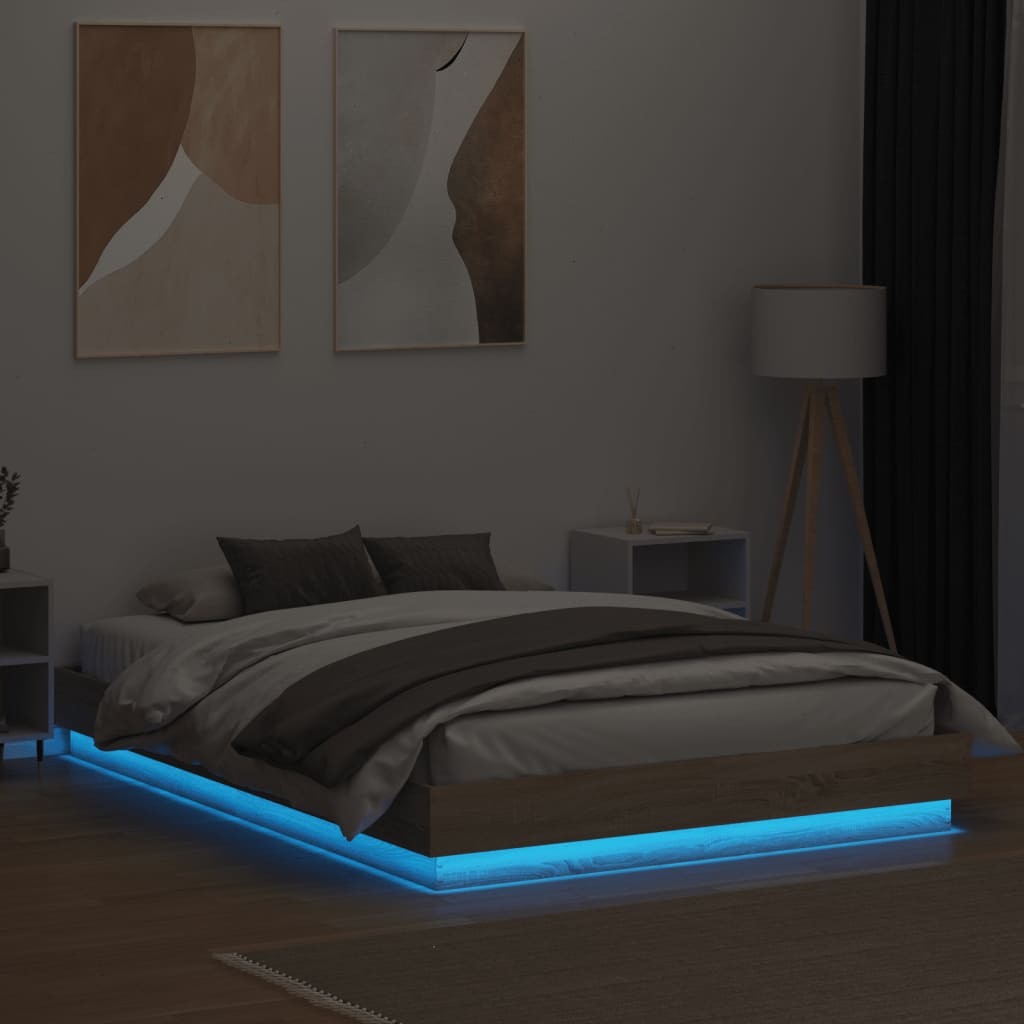 Bedframe Met Led-Verlichting Sonoma Eikenkleurig 160X200 Cm Blauw