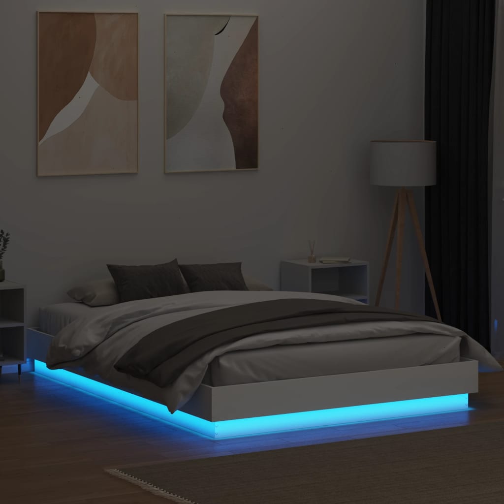 Bedframe Met Led-Verlichting Wit 140X200 Cm