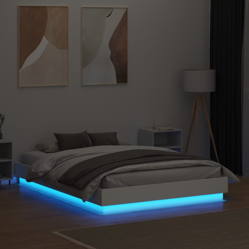 Bedframe Met Led-Verlichting Wit 120X190 Cm