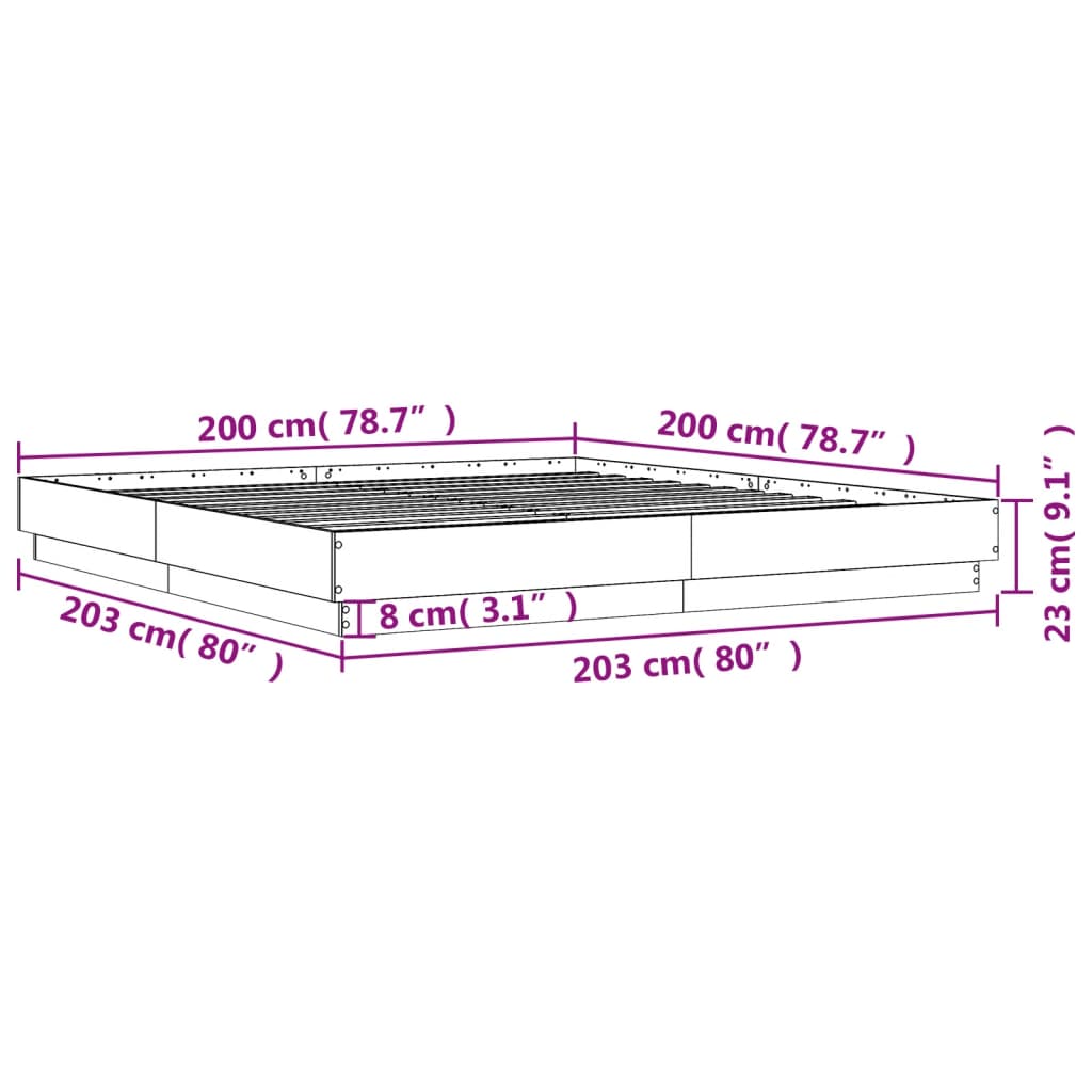 Bedframe Bewerkt Hout Sonoma Eikenkleurig 200X200 Cm Blauw