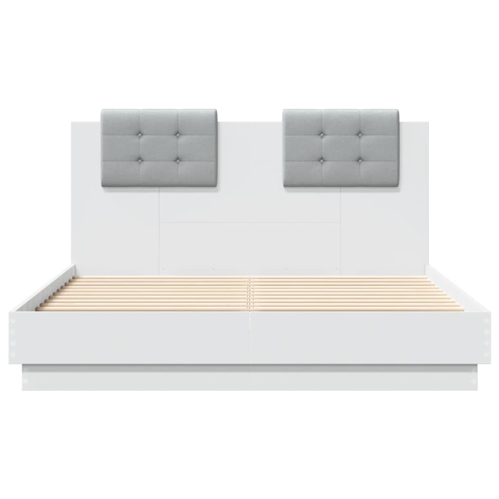 Bedframe met hoofdbord bewerkt hout wit 140x190 cm