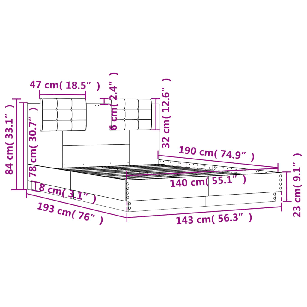 Bedframe met hoofdbord bewerkt hout wit 140x190 cm