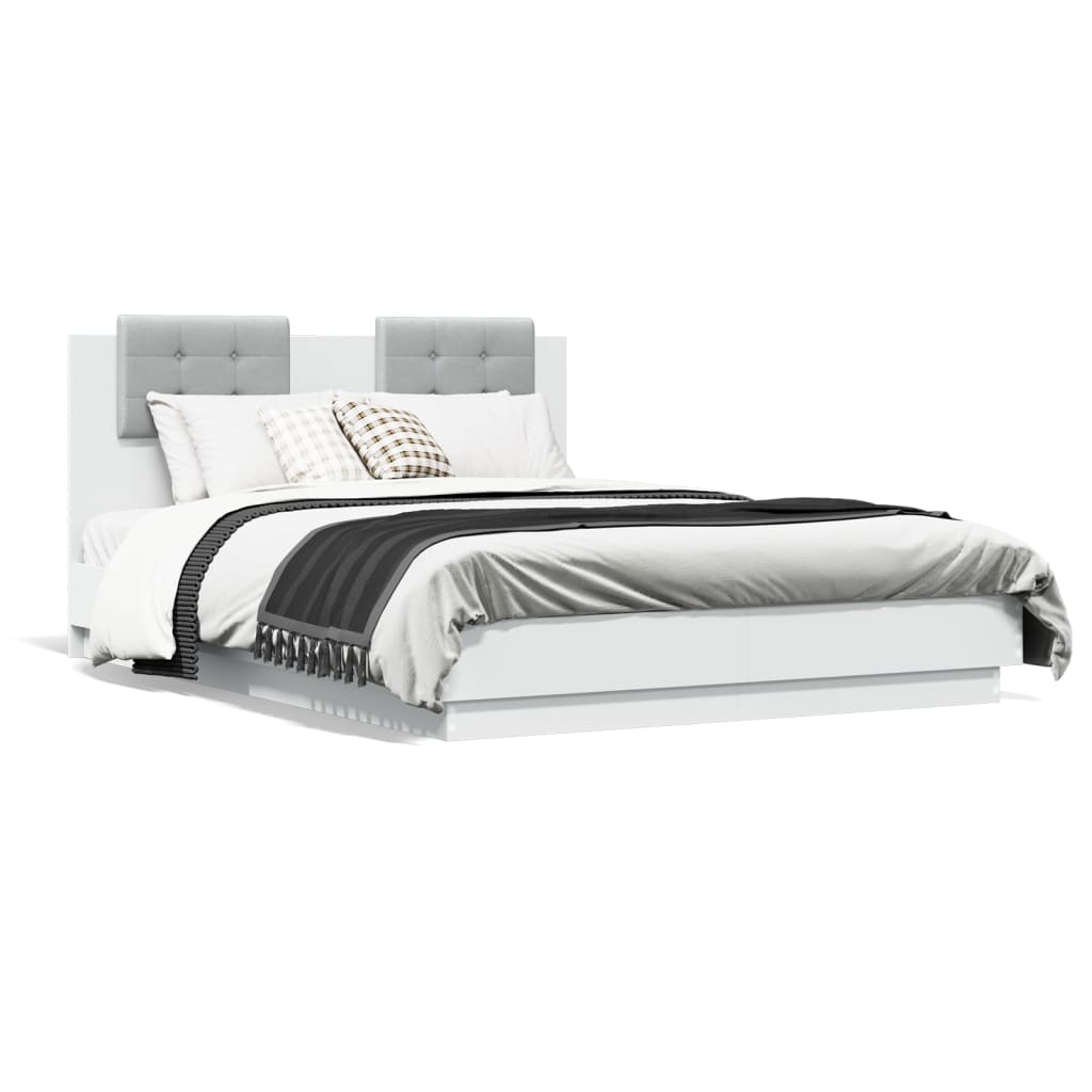 Bedframe Met Hoofdeinde En Led-Verlichting Wit 140X190 Cm Blauw