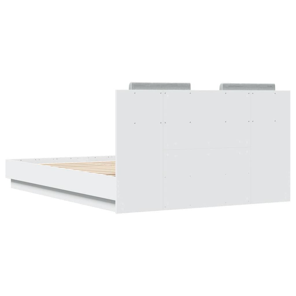 Bedframe Met Hoofdeinde En Led-Verlichting Wit 135X190 Cm Groen