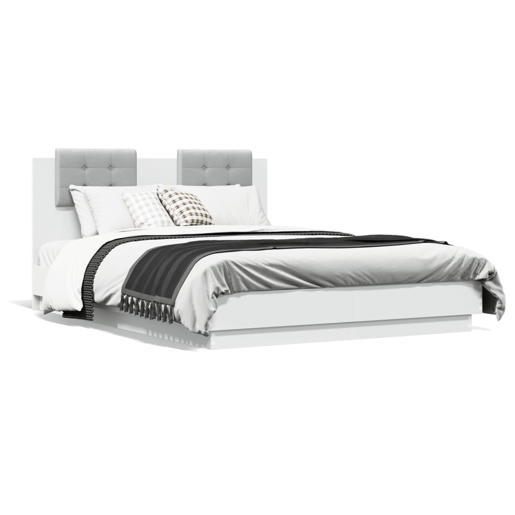 Bedframe Met Hoofdeinde En Led-Verlichting Wit 135X190 Cm Groen