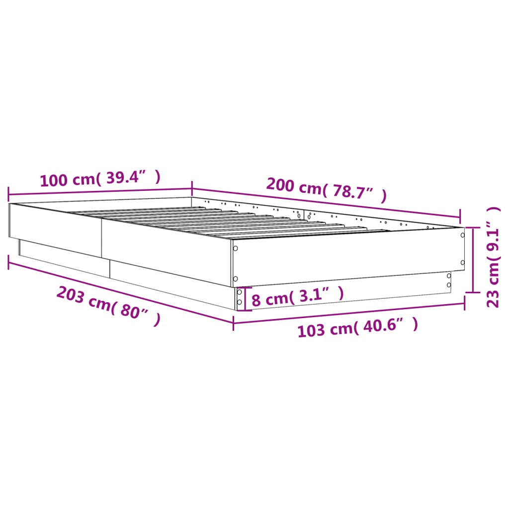 Bedframe Met Led-Verlichting Zwart 100X200 Cm