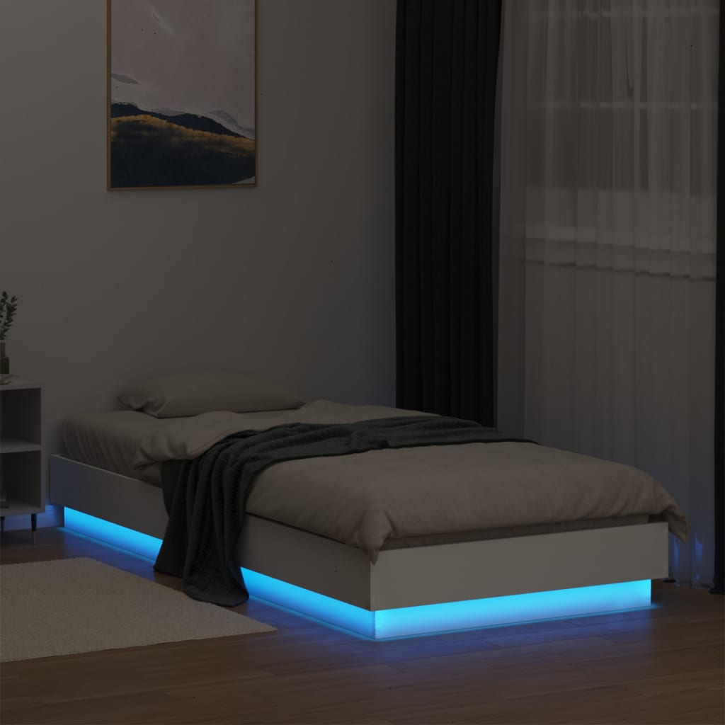 Bedframe Met Led-Verlichting Wit 90X200 Cm