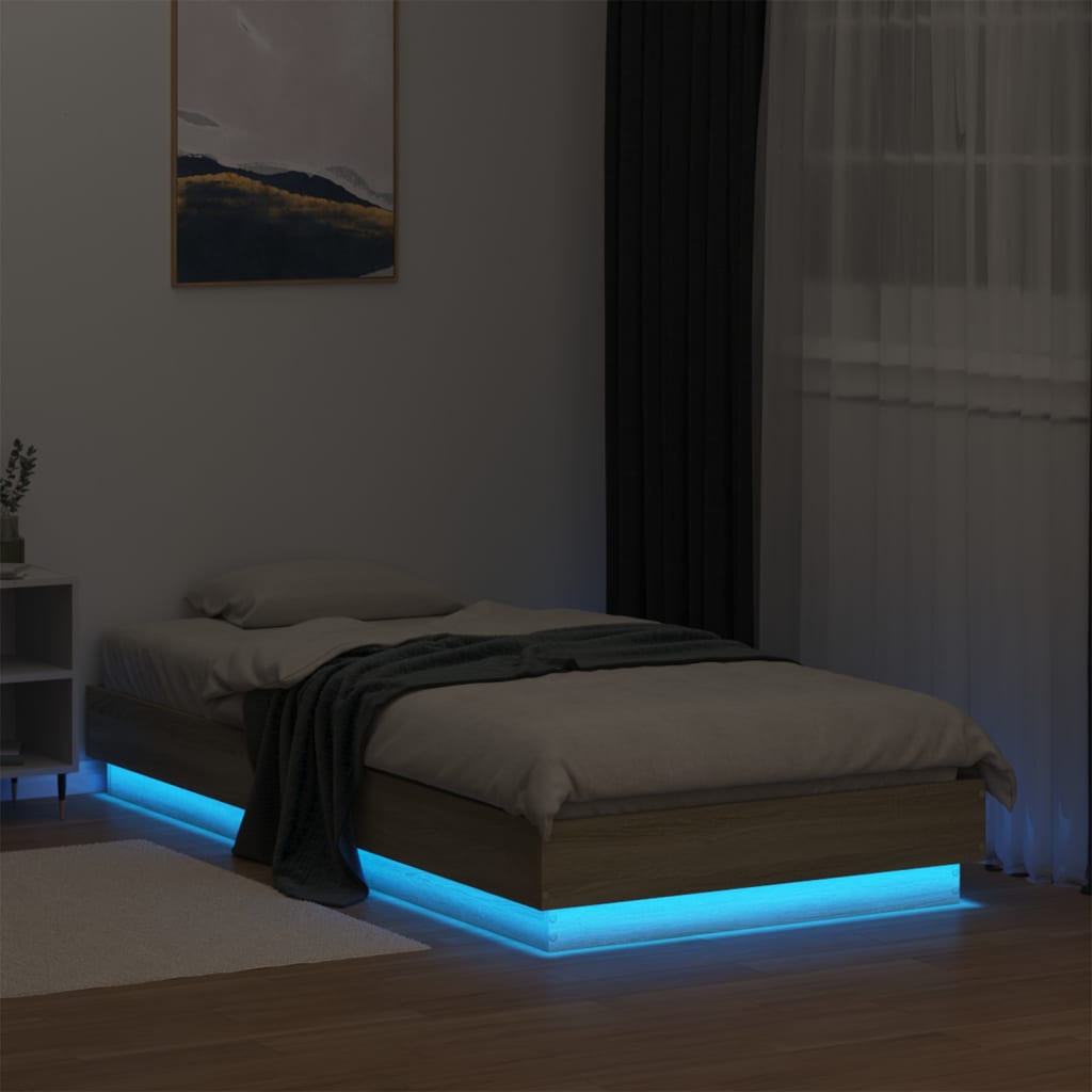 Bedframe Met Led-Verlichting Sonoma Eikenkleurig 75X190 Cm Groen