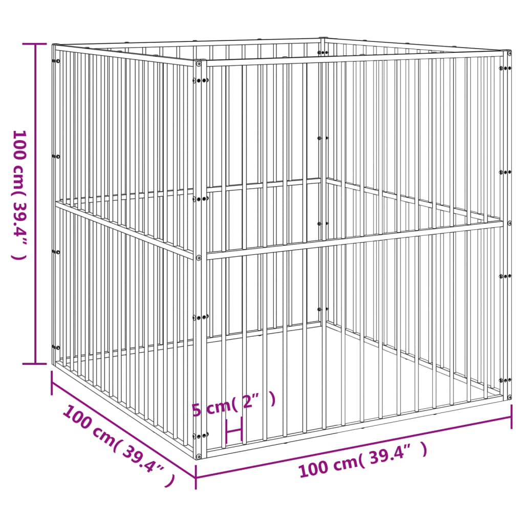 Hondenkennel 4 panelen gepoedercoat staal zwart