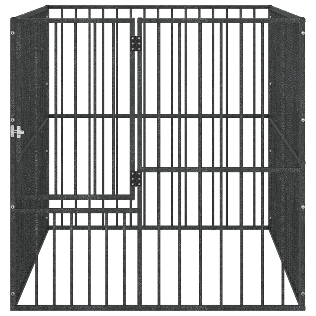 Hondenkennel 4 panelen gepoedercoat staal zwart