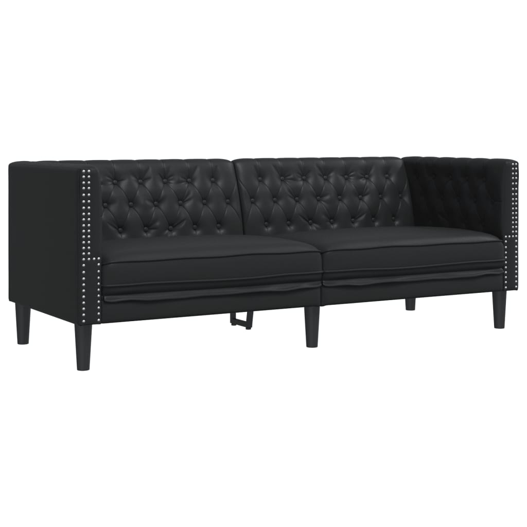 3-delige Loungeset Chesterfield-stijl kunstleer zwart