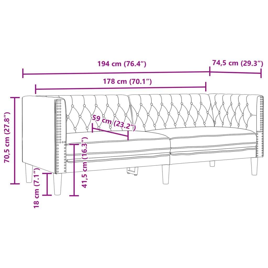 3-delige Loungeset Chesterfield-stijl kunstleer zwart