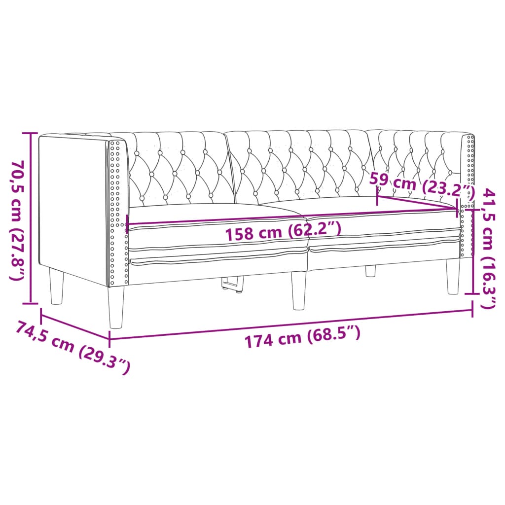 3-delige Loungeset Chesterfield-stijl kunstleer zwart