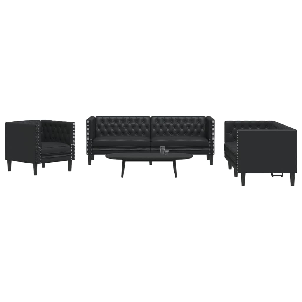 3-delige Loungeset Chesterfield-stijl kunstleer zwart