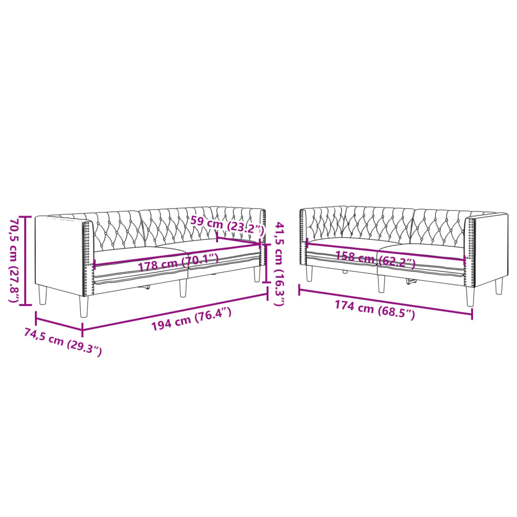 2-delige Loungeset Chesterfield-stijl kunstleer crèmekleurig