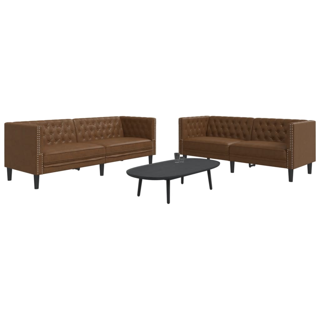 2-delige Loungeset Chesterfield-stijl kunstsuède bruin