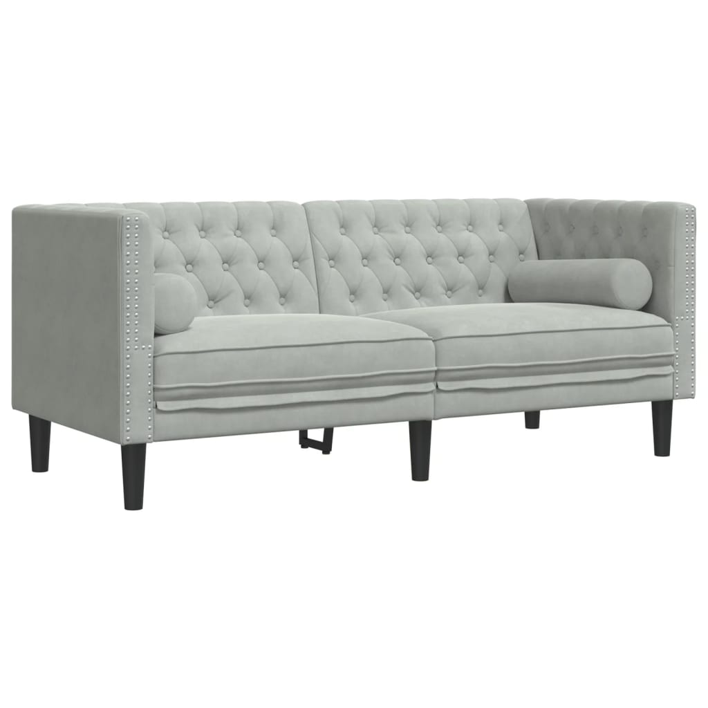 3-delige Loungeset Chesterfield met bolsters fluweel lichtgrijs