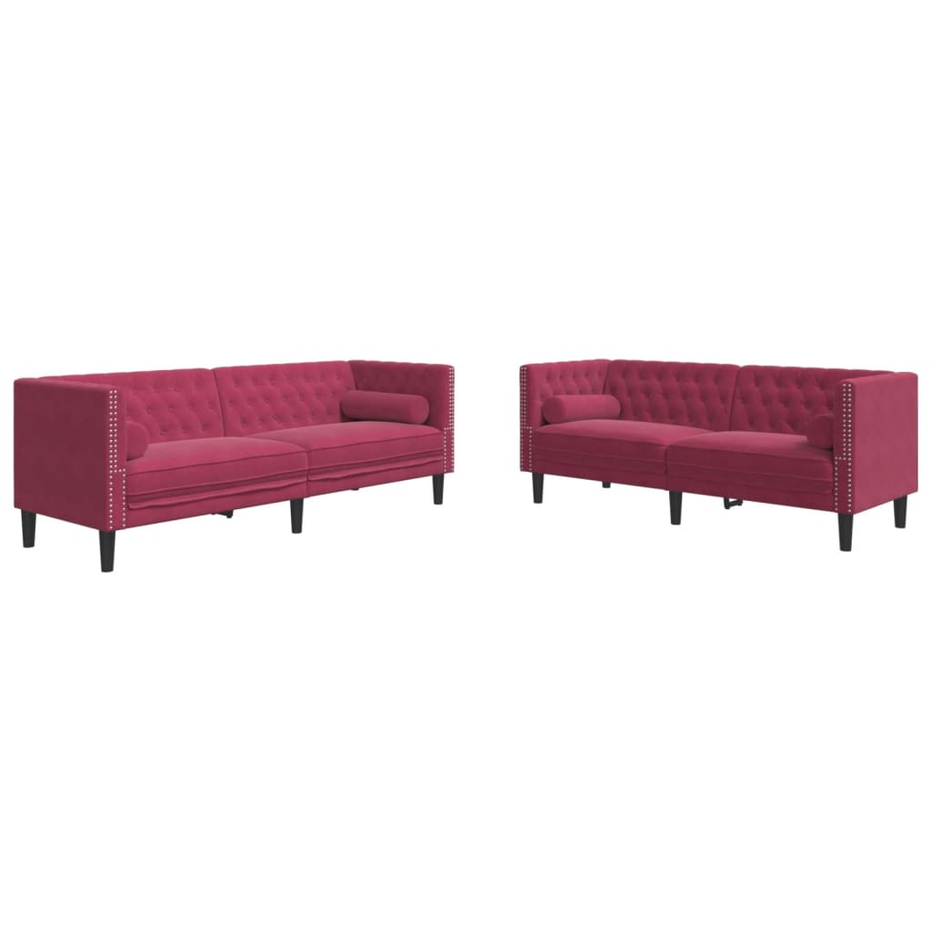2-Delige Loungeset Chesterfield Met Bolsters Fluweel Wijnrood