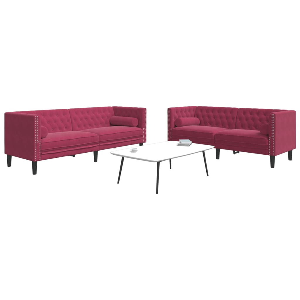 2-Delige Loungeset Chesterfield Met Bolsters Fluweel Wijnrood