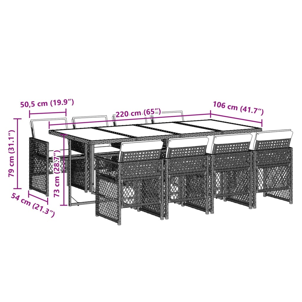 9-delige Tuinset poly rattan zwart