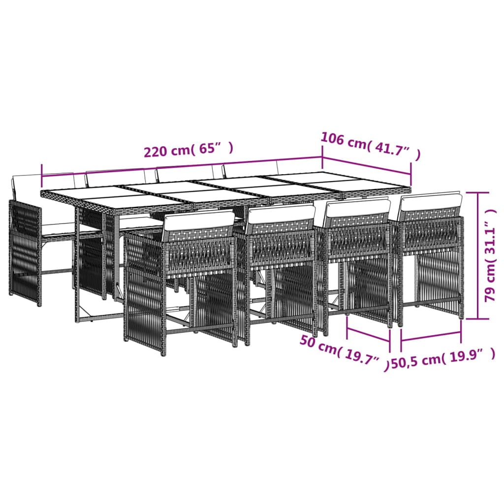 9-delige Tuinset poly rattan zwart