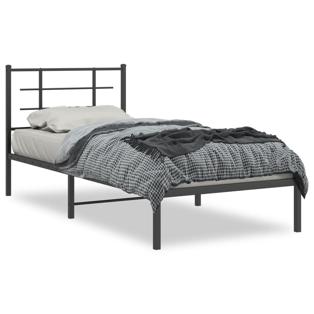 Bedframe Met Hoofdbord Metaal Zwart 90X200 Cm