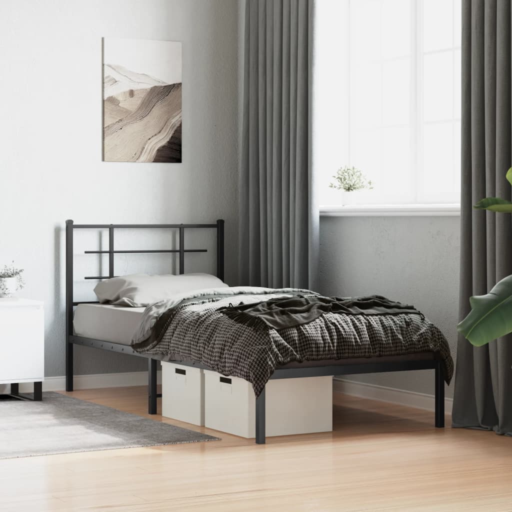 Bedframe Met Hoofdbord Metaal Zwart 90X200 Cm