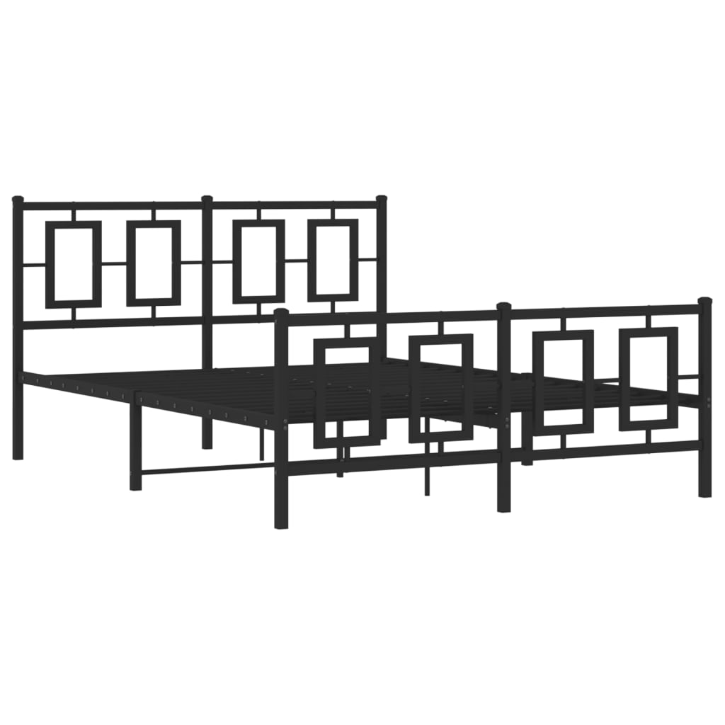 Bedframe Met Hoofd- En Voeteneinde Metaal Zwart 135 x 190 cm met hoofdbord & voetbord