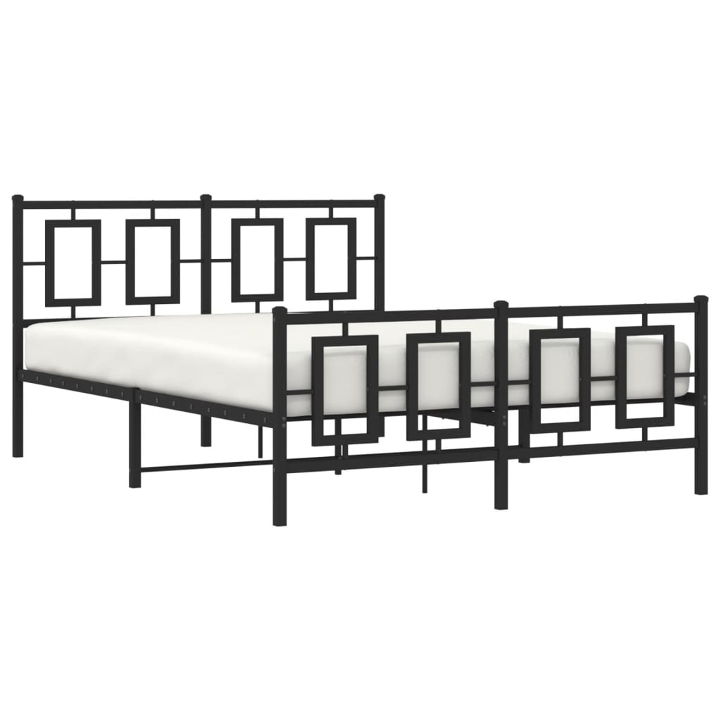 Bedframe Met Hoofd- En Voeteneinde Metaal Zwart 135 x 190 cm met hoofdbord & voetbord