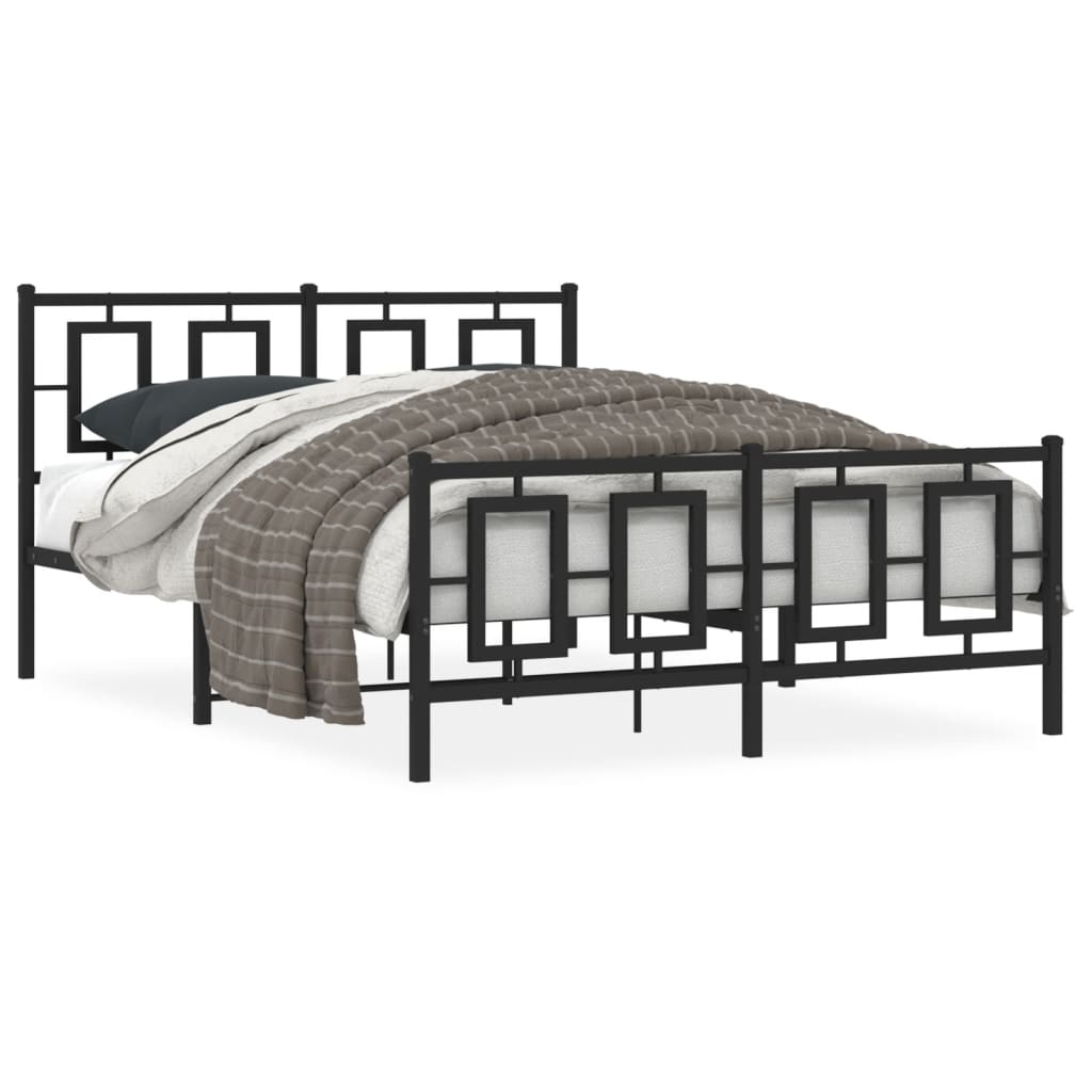 Bedframe Met Hoofd- En Voeteneinde Metaal Zwart 135 x 190 cm met hoofdbord & voetbord