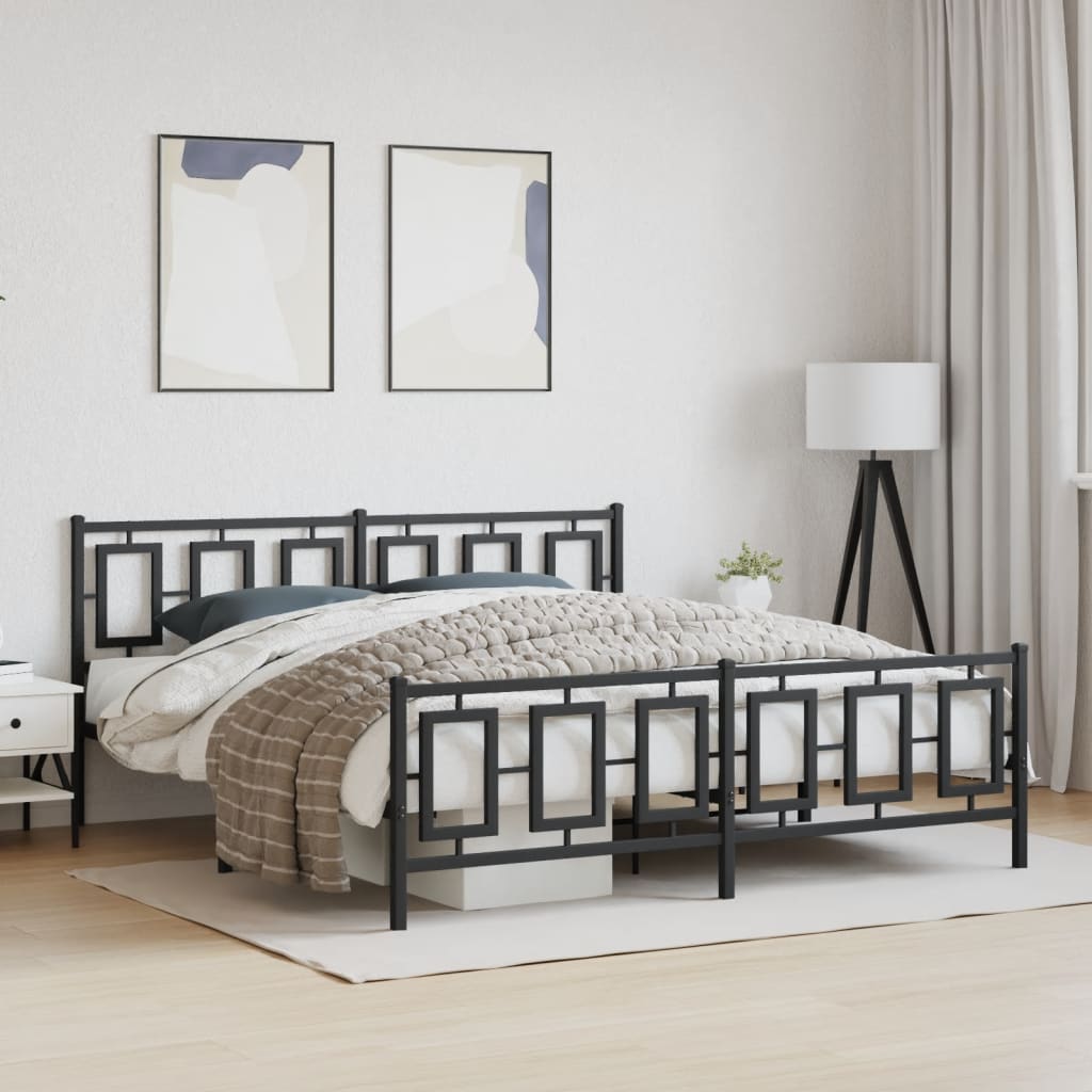 Bedframe Met Hoofd- En Voeteneinde Metaal Zwart 183 x 213 cm met hoofdbord & voetbord