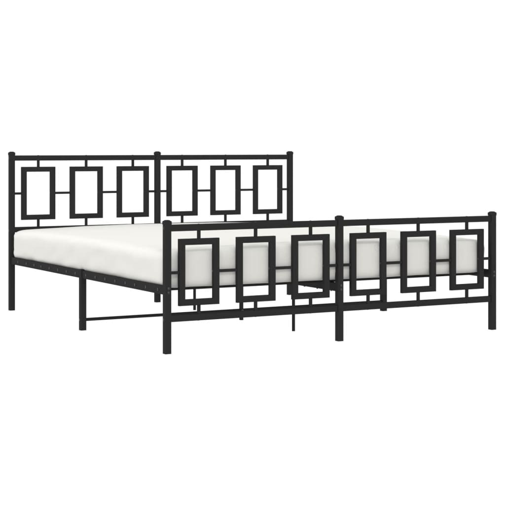 Bedframe Met Hoofd- En Voeteneinde Metaal Zwart 183 x 213 cm met hoofdbord & voetbord