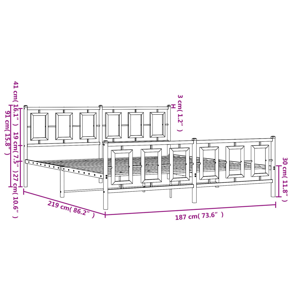 Bedframe Met Hoofd- En Voeteneinde Metaal Zwart 183 x 213 cm met hoofdbord & voetbord