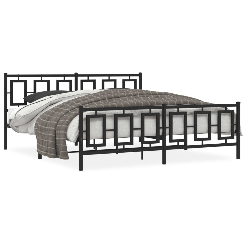 Bedframe Met Hoofd- En Voeteneinde Metaal Zwart 183 x 213 cm met hoofdbord & voetbord